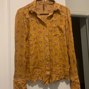 Stetson Mustard Floral Western Pearl-Snap Blouse